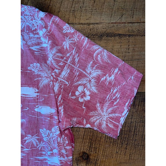 Mens Two Palms Made in Hawaii Vintage Faded Red White Tropical Hawaiian Shirt XL - Picture 3 of 7